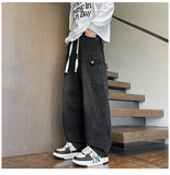 Riolio  Straight Leg Jeans Elastic Waist 2025 New Patchwork Design Utility Cargo Pants Men Big Side Pockets Autumn Workwear Trousers