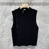 Riolio Men's Luxury Knitted Pullover Sweater Vest Casual Streetwear Button Solid Color O Neck Sleeveless Loose Stylish Vintage Knitwear