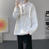 Riolio  Collar Sweatshirt Mens Layered V Neck Pullover Fake Two Piece Streetwear Casual Hoodie Jacket Fall 2025 New Tie Dye Design