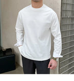 Riolio  New Autumn Fashion Men T-shirt Light Luxury Solid Color Long Sleeve Tops Leisure Streetwear Casual O Neck Basic Shirts M-3XL
