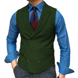 Riolio  Men Vest Brown Herringbone With Lapel Waistcoat Vintage Regular Slim Business Banquet Business Casual Men Suit Vest