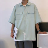 Riolio Summer Short Sleeved Shirt Men Pocket Casual Shirt Men Japanese Streetwear Loose Ice Silk Shirts Mens White Shirt Plus Size 4XL