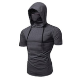 Riolio Summer Hooded T-Shirt Stretch Pullover Slim Fitness Personality Stretch Leisure Sport Shirt Ninja Suit Short-sleeved Mask Top