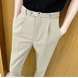 Riolio  New Summer Thin Versatile Casual Suit Pants Men Belt Solid Color Slim Feet Pants Men