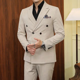 Riolio  ( Blazers + Pants ) Boutique Fashion Solid Color Double-breasted Men's Casual Business Slim Suit 2-piece Set Groom Wedding Dress