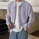 Riolio Men Sweaters Solid Color Knitted Lapel Long Sleeve Button Casual Male Cardigan Streetwear Korean Outerwear INCERUN S-5XL