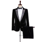 Riolio  Black Elegant Beaded Men's Velvet Suit Set 2 Pieces Wedding Groom Sets Autumn Peak Lapel Slim Fit Suits Banquet Party Wear
