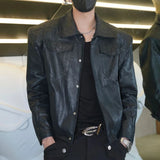Riolio  Mens Pu Leather Motorcycle Grunge Slim Casual Pu Jacket Spring Streetwear Youth Campus Jacket Old Money Men'S Clothing New