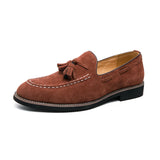 Riolio  Spring Luxury Brand Suede Men's Tassel Design Loafers Slip-on Handmade High Quality Nubuck Leather Shoes Pointed Toe Thick Sole
