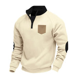 Riolio  Cross-border winter men's loose heavy-duty velvet stand-up collar contrasting color patch zipper pocket long-sleeved sweater