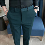 Riolio Autumn Mens Fashion Embroidered Trousers Korean Business Dress Solid Suit Pant Formal Office Social Slim Fit Casual Suit Pants