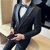 Riolio  ( Jacket + Vest + Pants ) High-end Brand Boutique Fashion Men's Casual Business Black Smoking Suit Groom Wedding Dress Tuxedo