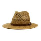 Riolio  New Hand-Woven Jazz Straw Hat Spring Summer Hollow Fedora Panama Cap Men Women Outdoor Sun Protection Hat Sombrero Hombre