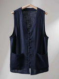 Riolio  Summer Thin Cotton Linen Style Buddhist Layman's Chinese Traditional Shirt Vest Set for Men Retro Hanfu Clothing Ensemble
