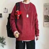 Riolio  Autumn and winter loose shoulder sweater for young men Japanese retro pineapple needle jacquard lazy round neck knit sweater