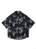 Riolio  Spring and Summer New Men's Short Sleeved Floral Shirt Cardigan Hawaii Style Loose Men's Short Sleeved Shirt