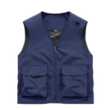 Riolio  Men Multi Pocket Utility Work Vest V Neck Full Zip Sleeveless Jacket Lightweight Outdoor Photography Fishing Cargo Waistcoat
