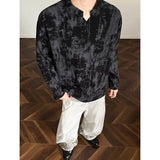 Riolio  Spring Long Sleeved T-shirt Men Fashion Retro Tie Dye T-shirt Men Streetwear Korean Loose V-neck T Shirt Mens Top Large Size