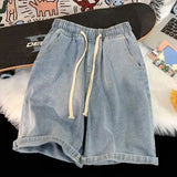 Riolio  Men's Casual Elastic Waist Drawstring Denim Shorts Loose Fit Rolled Hem Summer Jeans Shorts