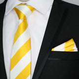 Riolio  Newest Tie Set 8CM Mens Necktie Handkerchief Neck Ties Sets For Man Yellow Color Plaids Stripes Jacquard Cravat Business Party