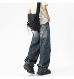 Riolio Men Unique Patchwork Washed Vintage Retro Loose Fit Baggy Jeans Fashion Denim Casual Street Style Distressed Trendy Comfort