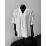 Riolio White Hollow Short-sleeved Shirt Men's Summer American Retro Ice Silk Cool Cuban Collar Shirt Fashionable Half-sleeved Urban
