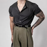 Riolio  Breathable Ice Silk Knitted Mens Shirts Slim Fit Short Sleeve Button-up Casual Shirt Summer Trendy Solid Color Knit Shirts
