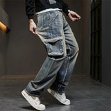 Riolio Plus Size Jeans Men Denim Pants Baggy Jeans Vintage Cargo Pants Loose Fashion Causal Trousers Male Big Size Bottoms