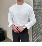 Riolio  New Autumn Fashion Men T-shirt Light Luxury Solid Color Long Sleeve Tops Leisure Streetwear Casual O Neck Basic Shirts M-3XL