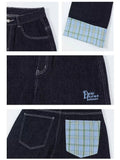 Riolio Men's Fashion Plaid Splicing Jeans Embroidery Design Baggy Straight Denim Pants Korean Vintage High Street Hip Hop Male Trousers