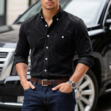 Riolio  Men's Green Corduroy Button Down Shirt Long Sleeve Slim Fit Casual Shirt with Pocket for Fall Winter