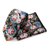 Riolio  Men's Floral Cotton Tie Pocket Handkerchief Set White Blue Woven Necktie Flower Leaves Pattern Wedding Party Accessories Gifts