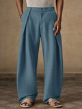 Riolio  Mens Casual Loose Pleated Wide Leg Chino Pants For Summer Autumn Daily Wear