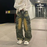 Riolio Y2k Hip Hop Retro Streetwear Mens Jeans Distressed Faded Washed Oversized Pockets Loose Cargo Pants High Street Wide Leg Pants