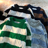 Riolio Striped Retro Couple's Sweater Men's Autumn and Winter Design Sense Niche Thread Clothing Trend Brand Ins Loose Knit Sweater