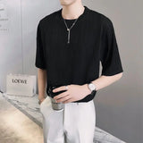 Riolio  Solid Color New Casual O-neck Short Sleeved Summer Korean White Black Chiffon Trend Slim Supple Men's Clothing