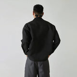 Riolio  Mens Waffle Suit Collar Long-Sleeve Shirt Genderless French Personality Street Fashion Youth Trend Solid Color V-Neck Top Unisex