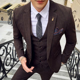 Riolio  ( Blazer + Vest + Pants ) High-end Formal Casual Business Striped Fashion Men's 3 Piece Suit Groom Wedding Dress Suit