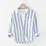 Long Sleeve Striped Patchwork Shirt for Men Turn Down Collar Casual Classical Tops Male Oversized Button Up Shirt