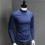 Riolio Men's Turtleneck Tops Casual Full Long Sleeve Solid Black Stretch Base Layer for Autumn Winter Stretch Kpop Designer T Shirt Men