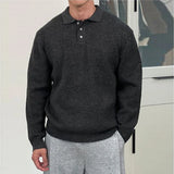 Riolio New British Retro Men Polo Neck Sweater Light Luxury Knit Loose Long Sleeve Pullover Casual Solid Color Premium Knitwear M-3XL