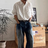 Riolio  Vintage Men's Striped Textured Shirt Spring Fall New Casual Breathable Long Sleeve Shirts Mens Fashion Turn-down Collar Shirts