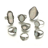 Riolio Tocona-set of vintage rings, silver colour, coloured OPAL, carved stone, Bohemian jewels for women and men