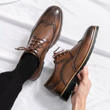 Riolio Handmade Mens Wingtip Oxford Shoes Grey Leather Brogue Men's Dress Shoes Classic Business Formal Shoes for Men Zapatillas Hombre