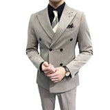 Riolio  Men's Slim Fit Three Piece Suit Double Row Buttons Fashionable Maturity Style Korean Version Wedding Groomsmen Western Coat