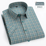 Riolio  plus size 14xl 100%cotton oxford hight qulity summer short sleeve shirts for men slim fit formal shirt soft plaid office clothes