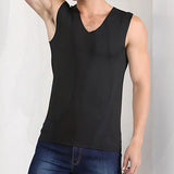 Riolio M-5XL Male Summer Casual Vest Sleeveless V-Neck Ice Silk Vest T-Shirts Tank Top Breathable Sports Undershirt Gyms Running Vest