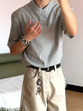 Vintage Stand Collar Mens Knit Polo Shirt Summer Daily Casual Solid Color Knitted T Shirt For Men Fashion Short Sleeve Tees