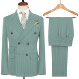 Riolio  Autumn Winter Double-Breasted Thick Stripes Suits for Men Slim Fit 2 Piece Set Blazer Pants Office Smart Casual Wedding New