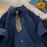 Riolio Loose Men's ort Sve Work irt Summer Casual Outerwear Vintage Japanese Sle Couple'sDK orm Pure Color arp Collar